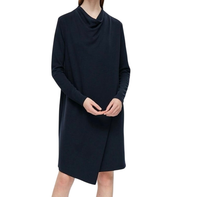 Cos Draped Collar Dress Asymmetrical Mock Wrap, L